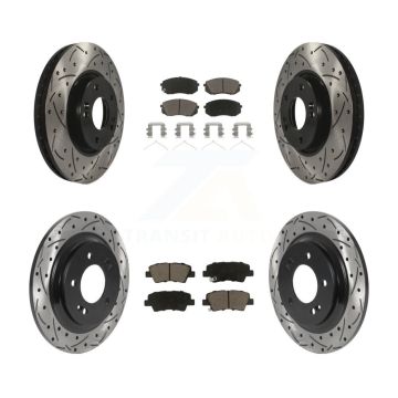 Front Rear Coated Drilled Slotted Disc Brake Rotor And Ceramic Pad Kit For Hyundai Sonata KDC-101017
