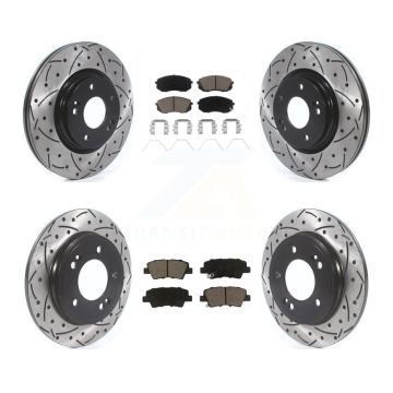 Front Rear Drilled Slot Disc Brake Rotor & Ceramic Pad Kit For Kia Forte Hyundai Veloster KDC-101022