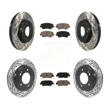 Front Rear Coated Drilled Slotted Disc Brake Rotor & Ceramic Pad Kit For Hyundai Veloster KDC-101023