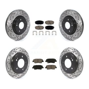 Front Rear Coated Drilled Slot Disc Brake Rotor & Ceramic Pad Kit For 2020 Kia Forte 1.6L KDC-101024
