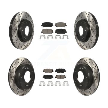Front Rear Coated Drilled Slotted Disc Brake Rotors Ceramic Pad Kit For 2014 Kia Forte LX KDC-101030