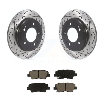 Rear Coated Drilled Slot Disc Brake Rotors Ceramic Pad Kit For Kia Forte Hyundai Veloster KDC-101033
