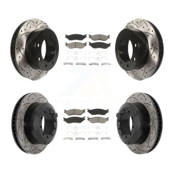 Front Rear Coated Drilled Slot Disc Brake Rotor Ceramic Pad Kit For Ford F-450 Super Duty KDC-101052
