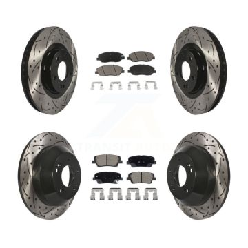 Front Rear Drill Slot Brake Rotors Ceramic Pad Kit For 2013-2016 Hyundai Santa Fe XL 3.3L KDC-101063