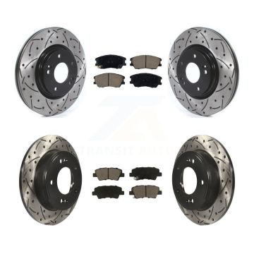 Front Rear Coated Drilled Slotted Disc Brake Rotors And Ceramic Pads Kit For Kia Soul KDC-101066