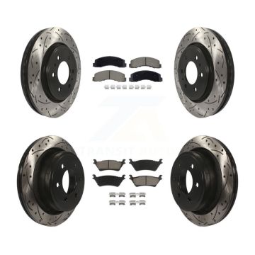 Front Rear Coated Drilled Slotted Disc Brake Rotors And Ceramic Pads Kit For Ford F-150 KDC-101070