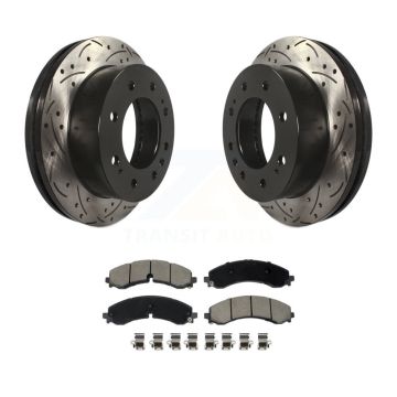 Front Drilled Slot Brake Rotor Ceramic Pad Kit For GMC Chevrolet Sierra 2500 HD Silverado KDC-101095