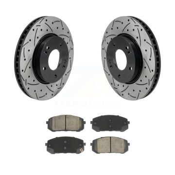 Front Coated Drilled Slotted Disc Brake Rotors And Ceramic Pads Kit For Hyundai Elantra KDC-101109