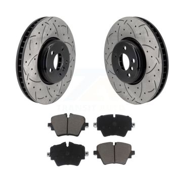 Front Drill Slot Brake Rotor Ceramic Pad Kit For 21 Toyota GR Supra With 4 Piston Caliper KDC-101132