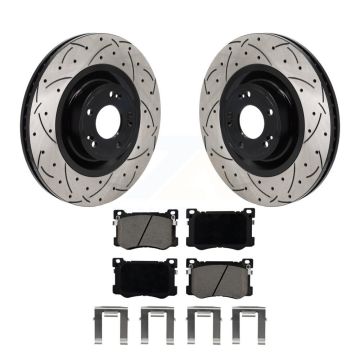 Front Coated Drilled Slot Disc Brake Rotor & Ceramic Pad Kit For Hyundai Genesis G80 5.0L KDC-101138