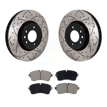 Front Drill Slot Brake Rotor Ceramic Pad Kit For Land Rover Discovery Range DIESEL engine KDC-101142