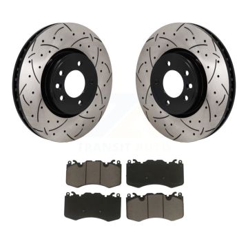 Front Coated Drilled Slotted Disc Brake Rotors Ceramic Pad Kit For Land Rover Range Sport KDC-101143
