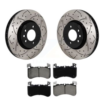 Front Coated Drilled Slotted Disc Brake Rotors Ceramic Pad Kit For Land Rover Range Sport KDC-101144