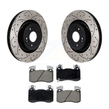 Front Coated Drilled Slotted Disc Brake Rotor Ceramic Pad Kit For Genesis G70 Kia Stinger KDC-101145
