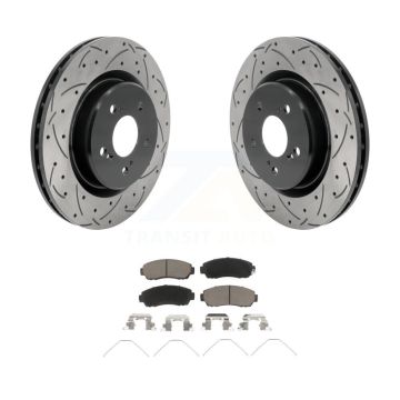 Front Coated Drilled Slot Disc Brake Rotor & Ceramic Pad Kit For 2021-2023 Acura TLX 2.0L KDC-101148
