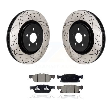 Front Drill Slot Brake Rotor Ceramic Pad Kit For Ford Edge 2.7L With Red Painted Calipers KDC-101155