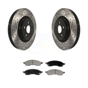 Front Coated Drilled Slotted Disc Brake Rotors And Ceramic Pads Kit For Lincoln Nautilus KDC-101156