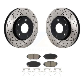 Front Coated Drilled Slotted Disc Brake Rotors And Ceramic Pads Kit For Mazda 3 Sport FWD KDC-101163