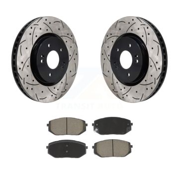 Front Drill Slot Brake Rotors Ceramic Pad Kit For Hyundai Tucson Kia Sportage Ioniq 5 EV6 KDC-101168