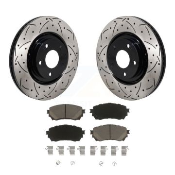 Front Coated Drilled Slot Disc Brake Rotors Ceramic Pad Kit For 2021 Mazda 6 Turbocharged KDC-101176