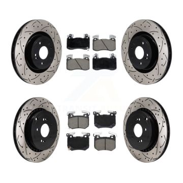 Front Rear Coated Drill Slot Disc Brake Rotor Ceramic Pad Kit For Kia Stinger Genesis G70 KDC-101181