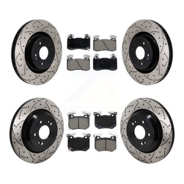 Front Rear Coated Drilled Slot Disc Brake Rotor Ceramic Pad Kit For 2022 Genesis G70 3.3L KDC-101182