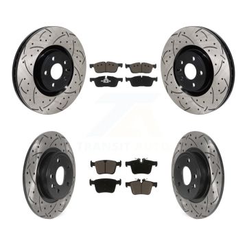 Front Rear Coated Drill Slot Disc Brake Rotor Ceramic Pad Kit For 2018 Jaguar E-Pace Base KDC-101207