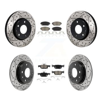 Front Rear Coated Drilled Slotted Disc Brake Rotors Ceramic Pad Kit For Mazda 3 Sport FWD KDC-101208