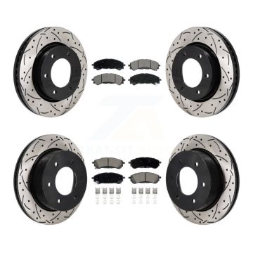 Front Rear Coated Drilled Slot Disc Brake Rotor Ceramic Pad Kit For 2019-2023 Ford Ranger KDC-101224