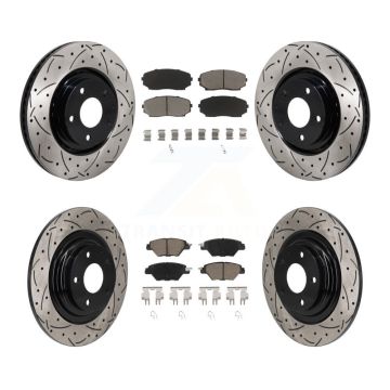 Front Rear Coated Drilled Slot Disc Brake Rotors Ceramic Pad Kit For 2016-2023 Mazda CX-9 KDC-101225
