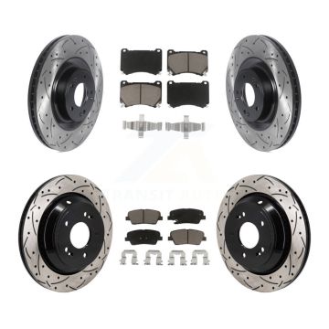 Front Rear Coated Drilled Slotted Disc Brake Rotor Ceramic Pad Kit For 2011 Hyundai Equus KDC-101226