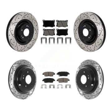 Front Rear Coat Drill Slot Disc Brake Rotors Ceramic Pad Kit For Hyundai Genesis G80 5.0L KDC-101234