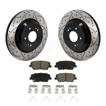 Rear Coated Drilled Slot Disc Brake Rotor Ceramic Pad Kit For Genesis G70 Kia Stinger G80 KDC-101244