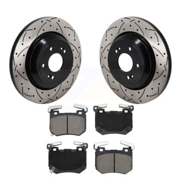 Rear Coated Drill Slot Disc Brake Rotors Ceramic Pad Kit For Genesis G70 Kia Stinger 3.3L KDC-101247