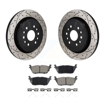 Rear Coat Drill Slot Disc Brake Rotors Ceramic Pad Kit For Ram 1500 Jeep Wagoneer Grand L KDC-101270