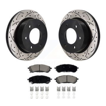 Rear Coated Drilled Slotted Disc Brake Rotors & Ceramic Pad Kit For 2019-2023 Ford Ranger KDC-101278