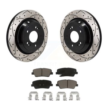 Rear Coated Drilled Slotted Disc Brake Rotor & Ceramic Pad Kit For Hyundai Equus Kia K900 KDC-101280