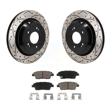 Rear Coated Drilled Slotted Disc Brake Rotors And Ceramic Pads Kit For 2015 Kia K900 3.8L KDC-101281