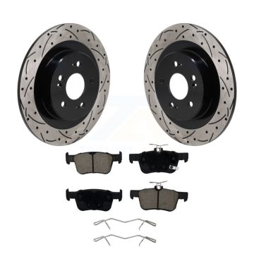 Rear Coated Drilled Slotted Disc Brake Rotors And Ceramic Pad Kit For 2021-2023 Acura TLX KDC-101284