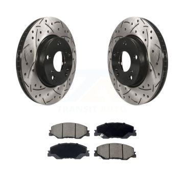 Front Coated Drilled Slotted Disc Brake Rotor And Ceramic Pad Kit For Honda Civic Insight KDC-101287