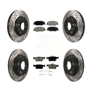 Front Rear Coated Drill Slot Disc Brake Rotor Ceramic Pad Kit For 2019-2022 Honda Insight KDC-101290
