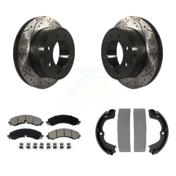 Rear Disc Drilled & Slotted Rotors Ceramic Pads Parking Shoes Kit For GMC Chevrolet 2500 KDC-101297