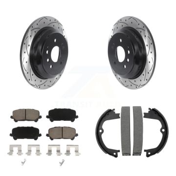Rear Disc Drilled & Slotted Rotors Ceramic Pads Parking Brake Shoes Kit For Honda Pilot KDC-101300