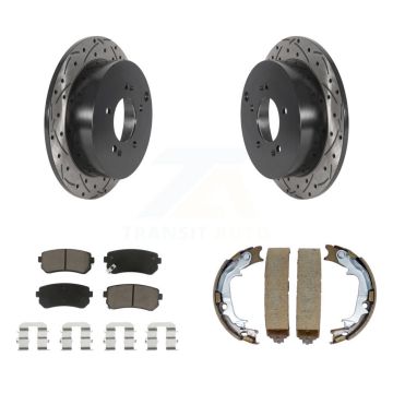 Rear Disc Drilled & Slotted Rotors Ceramic Pads Parking Shoes Kit For Hyundai Tucson Kia KDC-101308