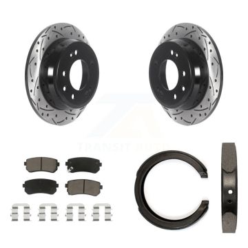 Rear Disc Drilled & Slotted Rotors Ceramic Pads Parking Shoes Kit For Kia Sportage FWD KDC-101310