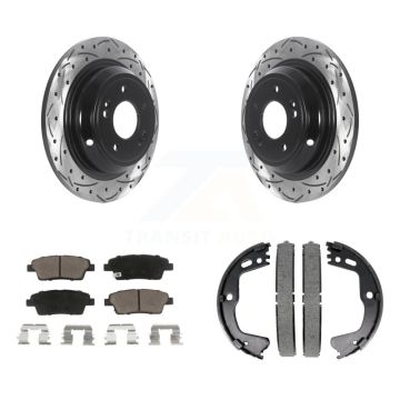Rear Disc Drilled & Slotted Rotors Ceramic Pads Parking Shoes Kit For Hyundai Genesis G80 KDC-101311