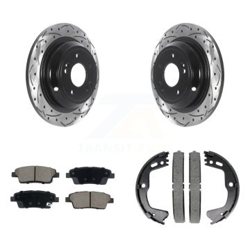 Rear Disc Drilled & Slotted Rotors Ceramic Pads Parking Brake Shoes Kit For Genesis G80 KDC-101313