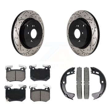 Rear Disc Drilled & Slotted Rotors Ceramic Pads Parking Shoes Kit For Kia Stinger Genesis KDC-101315