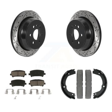 Rear Disc Drilled & Slotted Rotors Ceramic Pads Parking Shoes Kit For Chevrolet Colorado KDC-101319