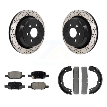 Rear Disc Drilled & Slotted Rotors Ceramic Pads Parking Shoes Kit For Chevrolet Colorado KDC-101320